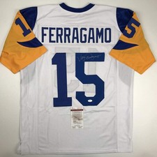 Autographed/Signed Vince Ferragamo Los Angeles LA White Jersey JSA COA picture