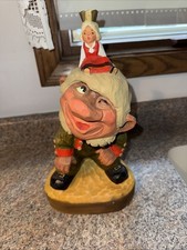 VTG Henning Hand Carved Wooden Troll With Princess Queen Norway Folk Art 12.5” picture