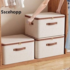 Foldable Cotton Linen Storage Box with Zippered Lid Handle Closet Organizer picture