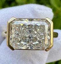 5Ct Radiant Cut Moissanite Half Bezel Set Engagement Ring 14k Yellow Gold Plated picture
