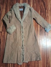 VTG Wilsons Leather Tan Suede Penny Lane Coat  Cream Faux Fur Collar size MED picture