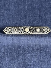 Antique 14K White Gold Filigree Sapphire & Diamond 4.9gm Brooch/Pin- Art Deco picture