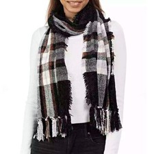 Charter Club Women's Black Chenille Plaid Scarf O/S (MSRP $30) picture