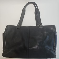 VTG Frye Melissa Black Leather Shopper Tote Bag Purse Heavy Stich Double Handle picture