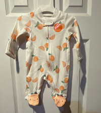 Carter's Newborn Cotton Knit Footed Sleeper 2-Way Zip White Fruit Print picture