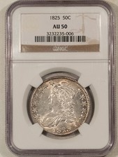 1825 CAPPED BUST HALF DOLLAR, O-113 - NGC AU-50 W/ LUSTER picture