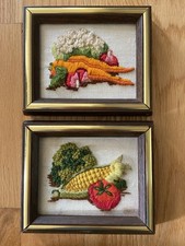 Crewel Embroidery Vintage Original Mixed Vegetables 6x5 Framed Wall Art 1970s picture