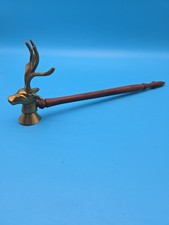 VTG 19TH CENTURY BRASS REINDEER CANDLE SNUFFER DEER ELK WOOD HANDLE picture