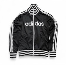 Vintage adidas Black/White Striped Full Zip Track Jacket Stand-Up Collar XS picture