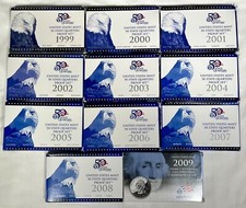 1999-2009 50 State Quarters and Territories Run Of 11 Clad Proof Sets w/ Box COA picture