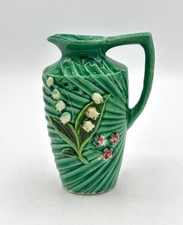 1950s Vintage Schramberg German Majolica Green Lily of the Valley Pitcher Vase picture