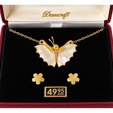 Vintage Danecraft Primavera Butterfly Mother of Pearl Necklace Earrings Set picture