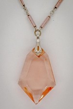 1930s Czech Art Deco Tangerine Glass Amulet Pendant Necklace Antique picture