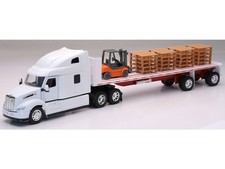 PETERBILT 579 TRUCK WHITE W/LOADED FLATBED TRAILER 1/32 MODEL BY NEW RAY 12573 picture