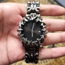 Classic Retro Watch Silver Claw Alabaster Y2K Quartz Wristwatch Calendar Luxury picture