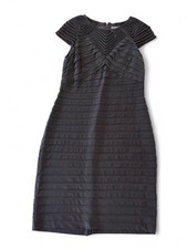 Adrianna Papell Black Shutter-Pleated Sheath Dress with Corded Mesh Yoke picture