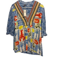 Bl^nk London Anthropologie Stephanie Embroidered Floral V-Neck Blouse Top NWT L picture