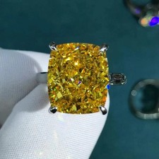 8.00 Ct Cushion Cut Natural Yellow Sapphire Solitaire Ring 14K White Gold Size 9 picture