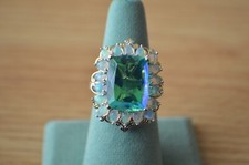 13.30ct Peacock Quartz Triplet/Ethiopian Opal Ring Platinum over Fine Silver Sz9 picture