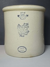 Antique Western Stoneware 5 Gallon Maple Leaf Crock Monmouth IL picture