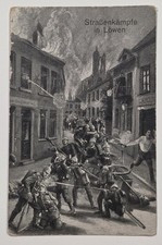 WWI 1914 Imperial German Feldpost Postcard Street Fighting Battle Leuven Belgium picture