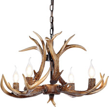 4-Light Brown Antler Chandelier Rustic Farmhouse Light Fixture | Rustic Resin Vi picture