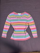 Women’s Y2K Vintage Talbots Multi Color Striped Sweater Size Small 100% Cotton picture