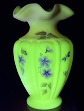 Fenton Burmese Arabella Melon Vase Dragonfly Hand Painted Signed Don Fenton Ltd picture