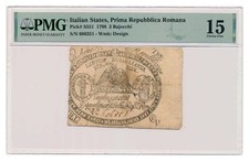 ITALIAN STATES (REPUBLICA ROMANA) banknote 3 Bajocchi 1798 PMG F 15 Choice Fine picture