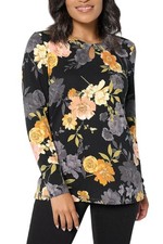Denim & Co. Women's Printed So Soft Jersey Keyhole Top Black picture