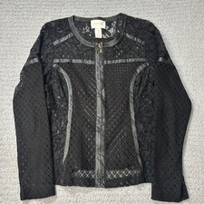 CACHE Jacket Y2K Vintage Lace Zip 6 Black Gothic Practical Magic Moto Top picture