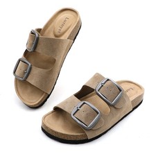 Lurnyet Women's Faux Suede Cork Buckle Cork Footbed Sandals picture