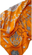 Hermès Carré 90 Silk Scarf Les Clés The Keys Orange Vintage picture