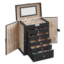 SONGMICS 6-Layer Jewelry Box Organizer with 5 Drawers, Lock and 6 Tier, Black picture