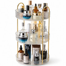 360 Rotating Makeup Organizer 3 Tier Clear Gold Cosmetic Skincare Storage picture