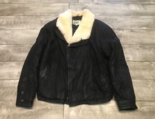 Vintage C’Zar Shawl Shearling Collar Mens Coat Jacket Size 44 Black Bomber Moto picture