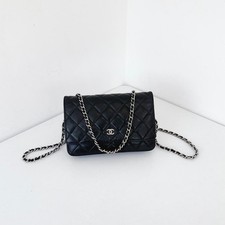 Chanel Classic Flap Black Aged Lambskin Quilted Silver CC Chain Crossbody Bag picture