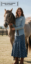 Vtg Ralph Lauren Skirt Western Country Flare A-Line sz 6 Linen -Cotton Patchwork picture