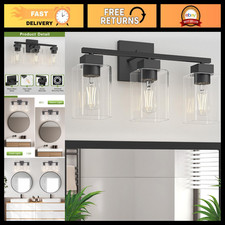 Matte Black 3-Light Bathroom Vanity Light Fixture, Square Design, UL Listed, Wal picture