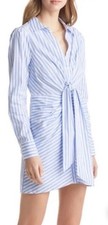 NEW Sz M VICI COLLECTION Stripe Tie Front Long Sleeve Shirtdress White Blue picture