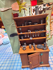 Franklin Mint Colonial  Pewter Miniatures Lot w/ Wood Display Cabinet picture