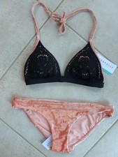 Seafolly DAWN TO DUSK Bikini Black Fixed Tri Top 8 & Pink Sand Velvet Hipster 10 picture