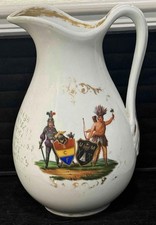 Large Rare Staffordshire MASONIC Polychrome + Gilt Transfer Pitcher, c. 1850 picture
