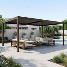 Domi 10x16FT Metal Louvered Pergola W/Adjustable Roof&Drainage System,Brown picture