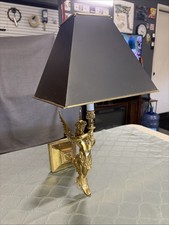 Vintage Brass Winged Mermaid Wall Sconces Antique Lamp Light Fixtures w/shade picture