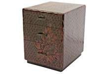 Japanese Vintage Showa Kamakura Bori Wooden Small Tansu Chest 3 Drawers Peony picture
