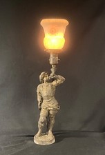 Antique French Spelter Figural Lamp Cavalier Herald Soldier Converted Gas Light picture
