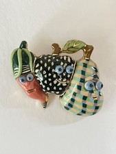 RARE Vintage Cynthia Chuang Jewelry 10 Porcelain Enamel Brooch Fruits Signed picture