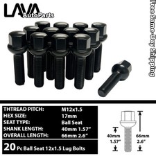 20PC BLACK 12X1.5 BALL SEAT LUG BOLT 28MM/40MM SHANK FIT MERCEDES STOCK WHEEL picture