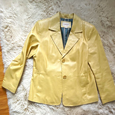 Worthington Women's Beige Leather Blazer 2-Button Collared Lined Long Sleeve 4 picture